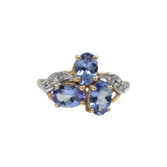 9ct Yellow Gold Tanzanite & Diamond Spray Ring