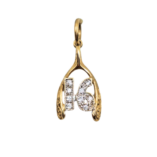 9ct Yellow Gold Cubic Zirconia 16 Wishbone Pendant