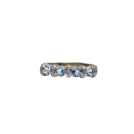 9ct Yellow Gold Aquamarine & Diamond Eternity Ring