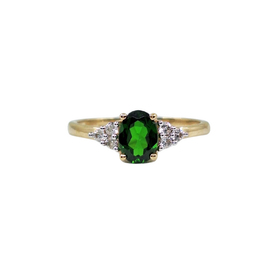 9ct Yellow Gold Green & White Stone Trefoil Ring