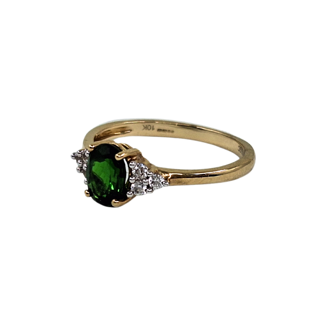 9ct Yellow Gold Green & White Stone Trefoil Ring