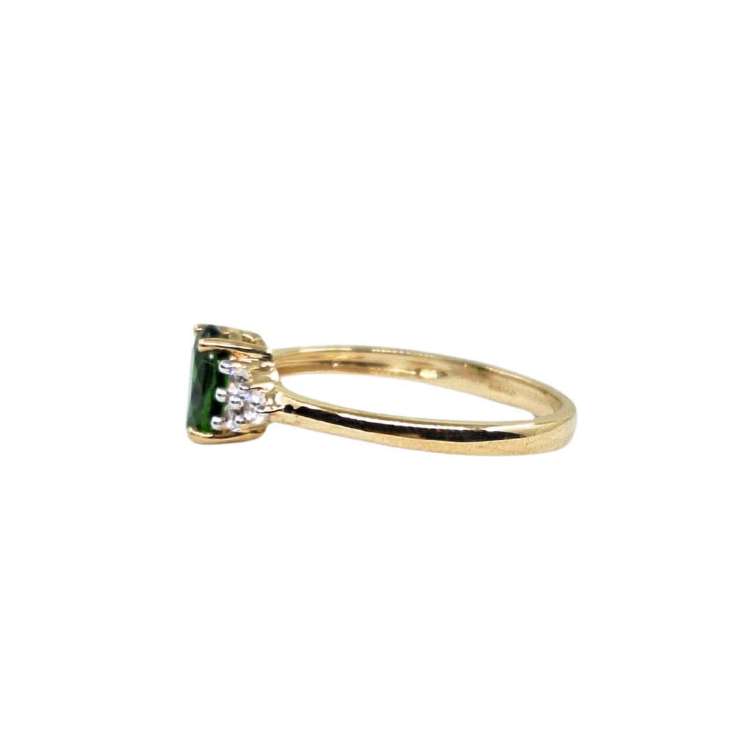 9ct Yellow Gold Green & White Stone Trefoil Ring