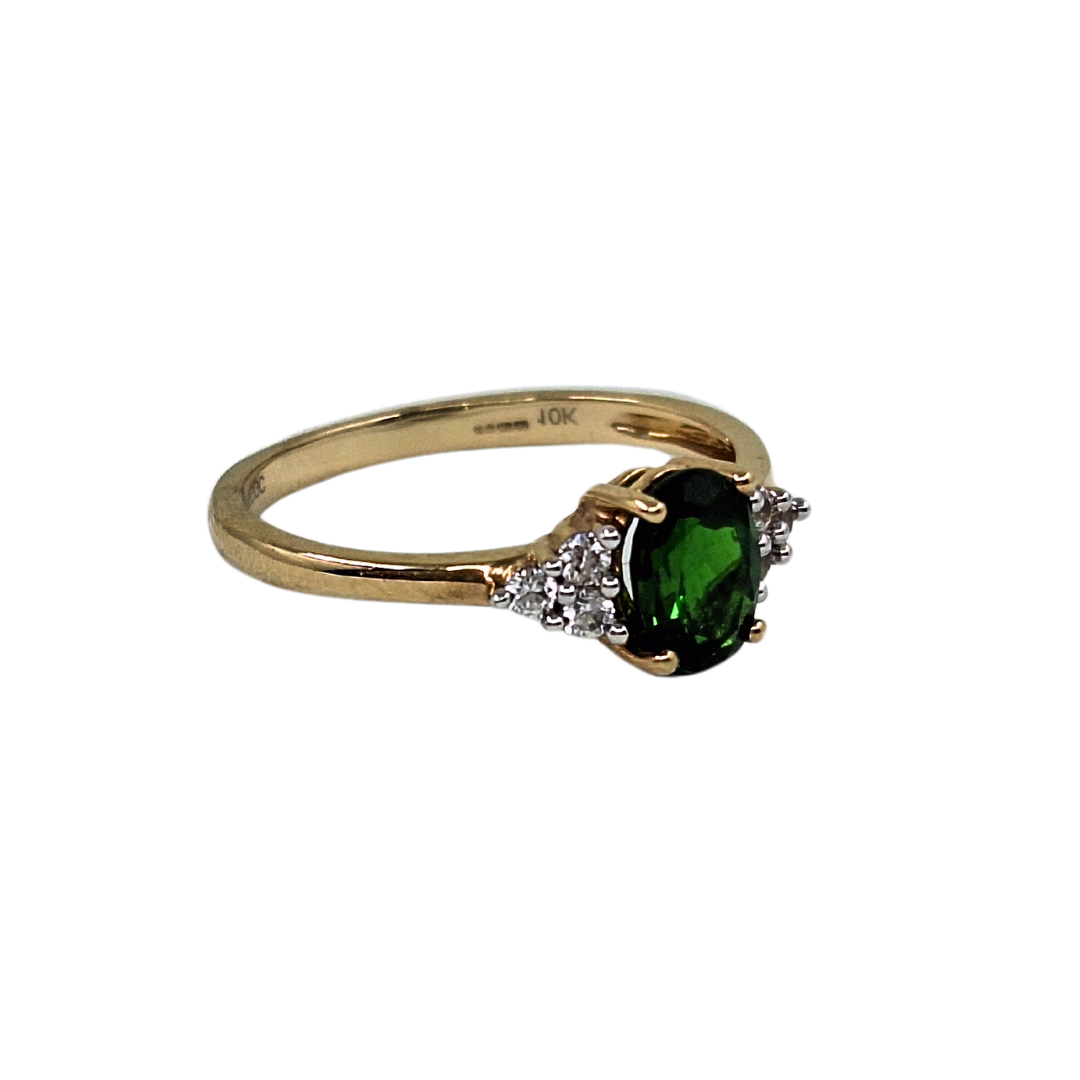 9ct Yellow Gold Green & White Stone Trefoil Ring