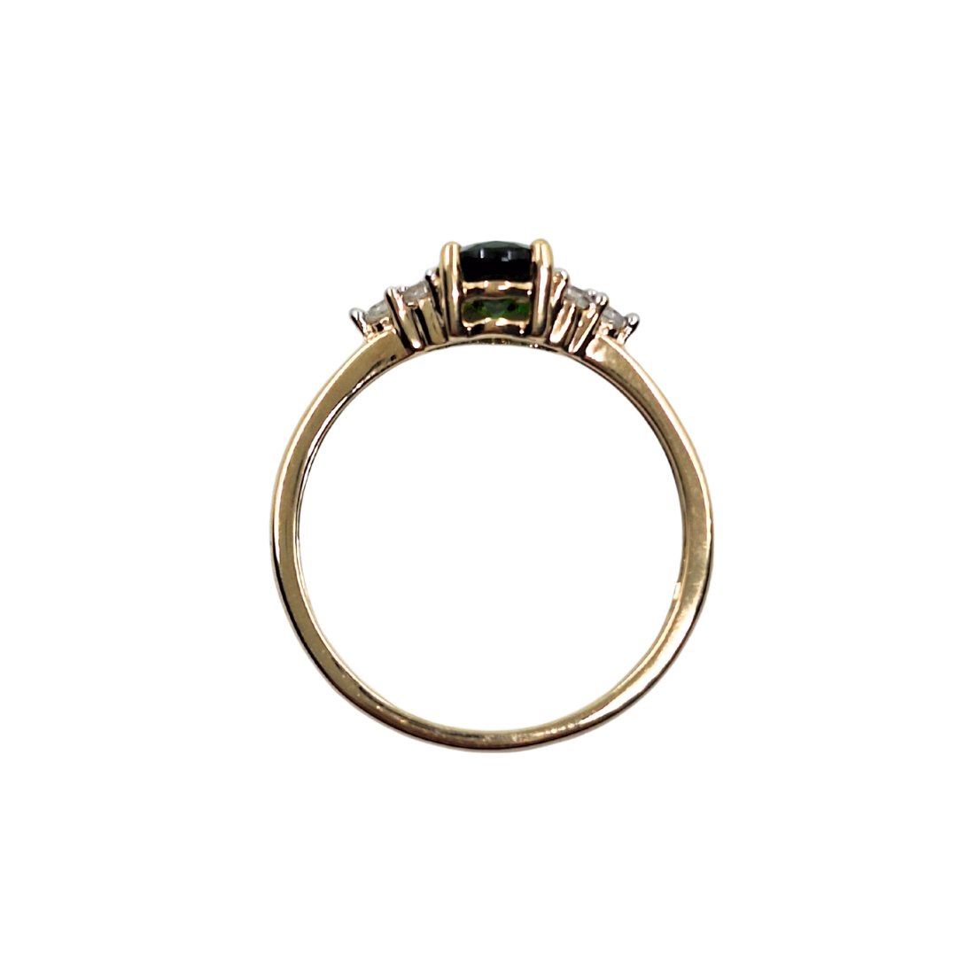 9ct Yellow Gold Green & White Stone Trefoil Ring