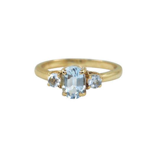 9ct Yellow Gold Aquamarine 3 Stone Ring