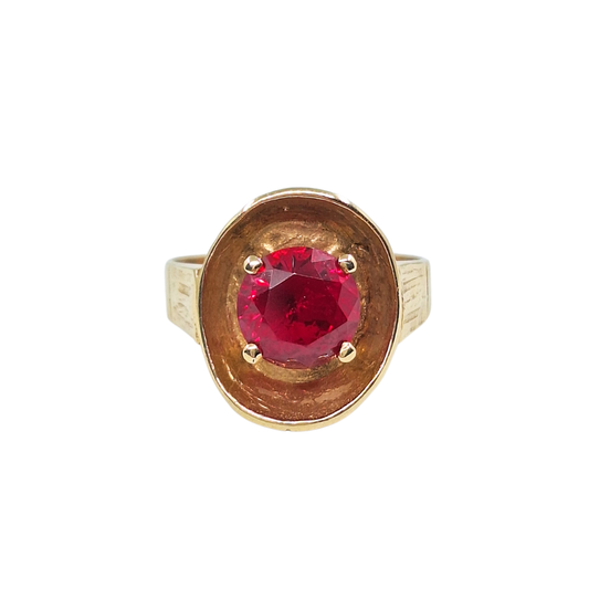 14ct Yellow Gold Red Cubic Zirconia Ring