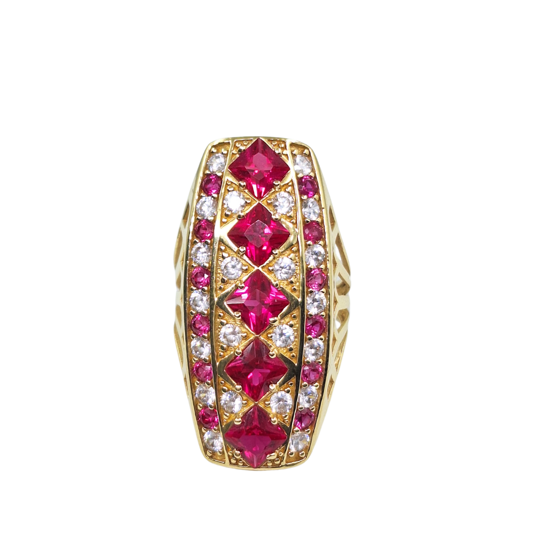 14ct Yellow Gold Pink & White Cubic Zirconia Ring