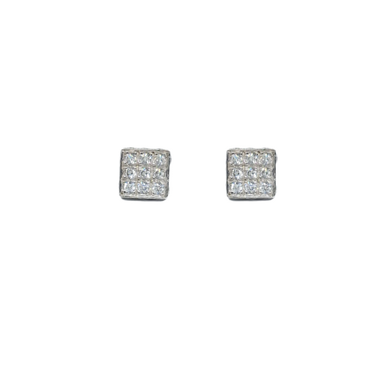 9ct White Gold Square Cubic Zirconia Cluster Stud Earrings