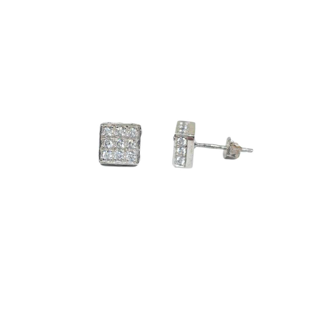 9ct White Gold Square Cubic Zirconia Cluster Stud Earrings