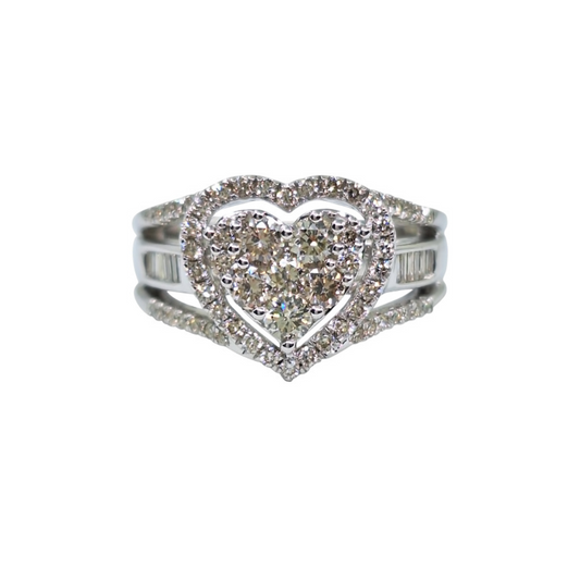 9ct White Gold Heart Diamond Cluster Ring 1.1ct