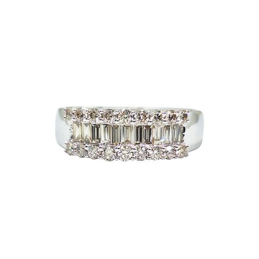 9ct White Gold Baguette & Round Diamond Band Ring 0.92ct