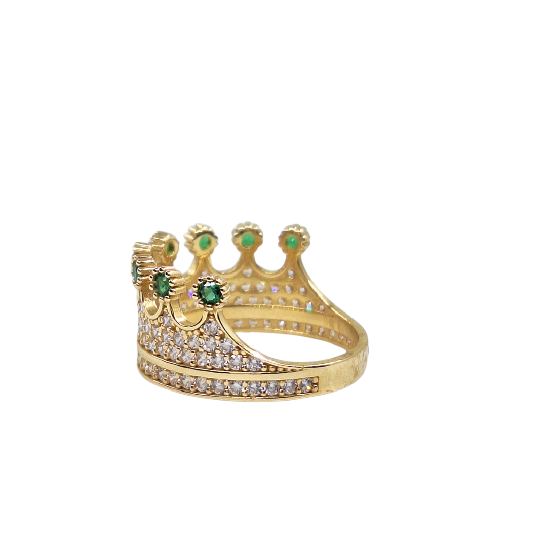 14ct Yellow Gold Green & White Cubic Zirconia Crown Ring