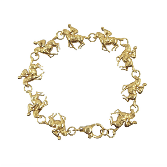 9ct Yellow Gold Horse And Jockey Link Design Bracelet