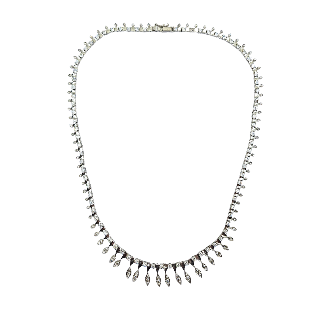 14ct White Gold Cubic Zirconia Collar Necklace 16.5"