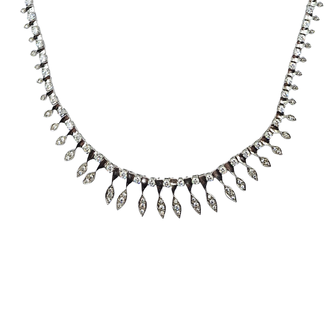 14ct White Gold Cubic Zirconia Collar Necklace 16.5"