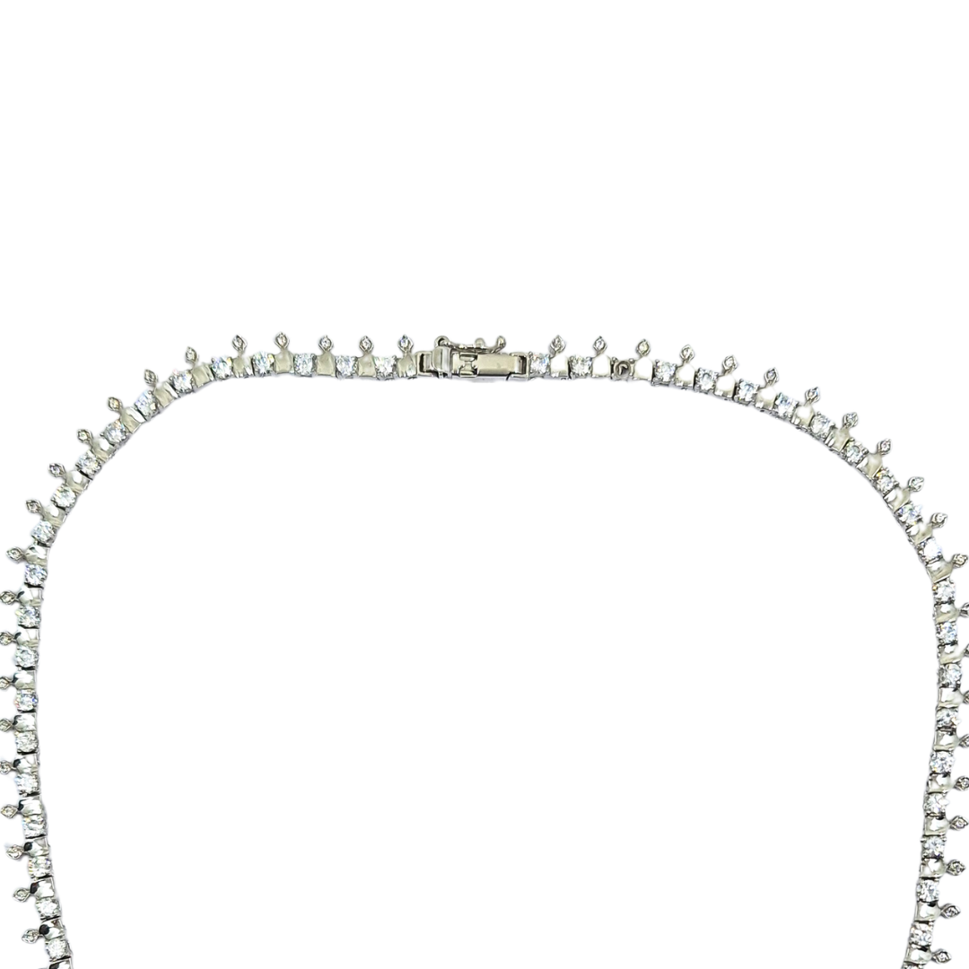 14ct White Gold Cubic Zirconia Collar Necklace 16.5"