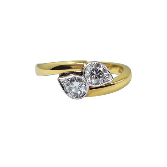 18ct Yellow Gold Diamond 2 Stone Crossover Ring