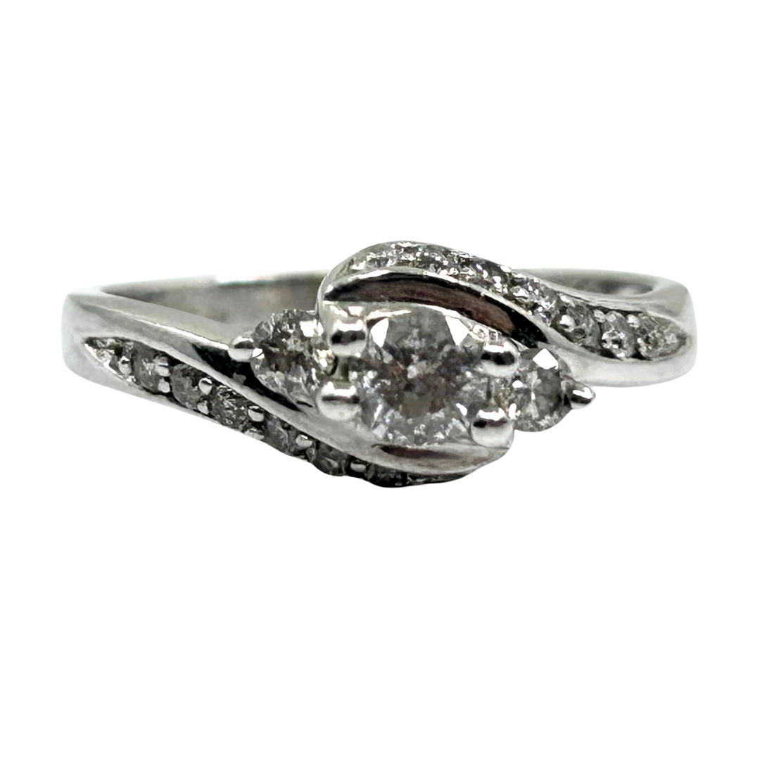 18ct White Gold Diamond 3 Stone Crossover Ring