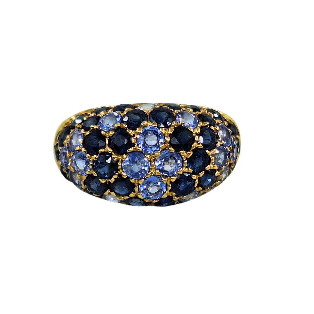 9ct Yellow Gold Light and Dark Blue Stone Band Ring