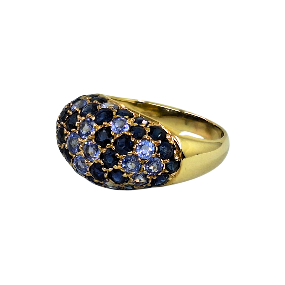 9ct Yellow Gold Light and Dark Blue Stone Band Ring