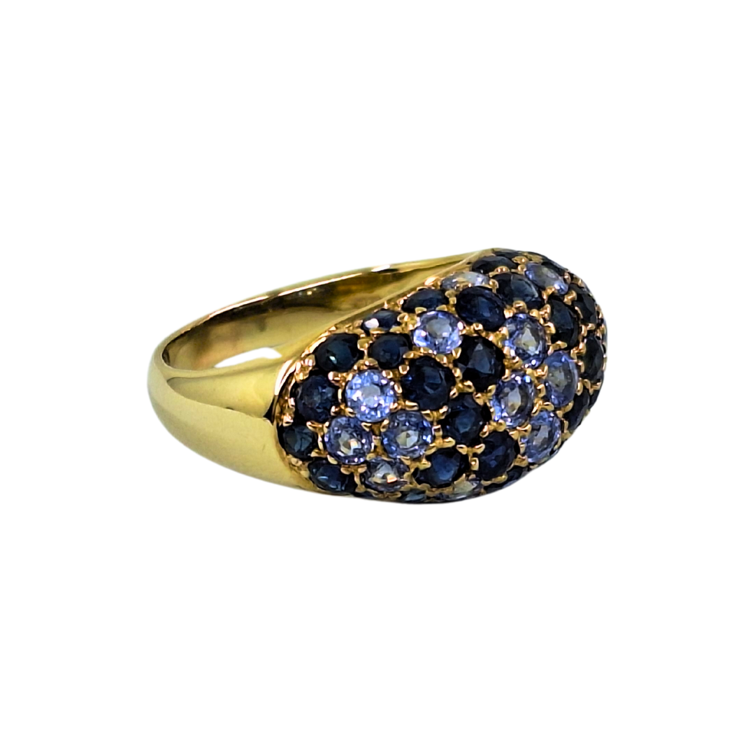 9ct Yellow Gold Light and Dark Blue Stone Band Ring