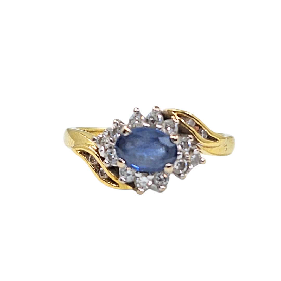 18ct Yellow Gold Sapphire & Diamond Cluster Ring