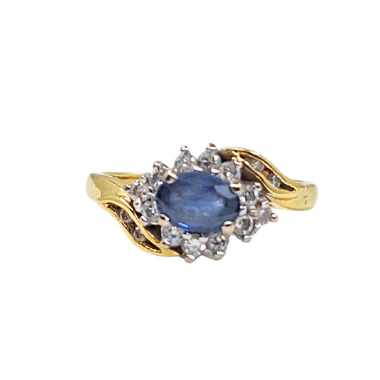 18ct Yellow Gold Sapphire & Diamond Cluster Ring