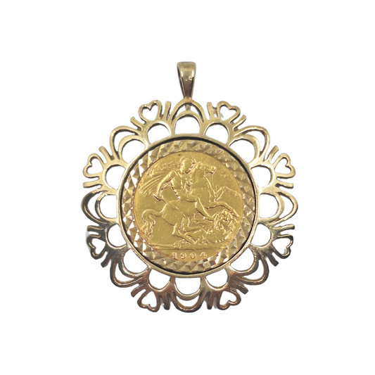 9ct Yellow Gold Half Sovereign Pendant 1904