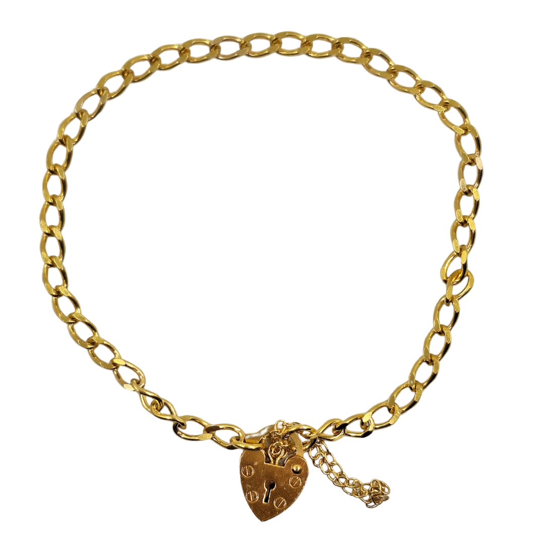 9ct Yellow Gold Charm Bracelet With Heart Padlock