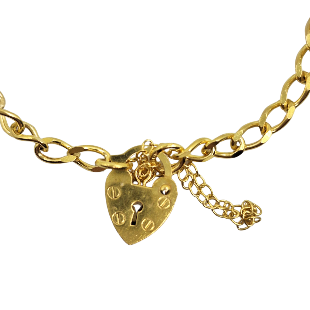 9ct Yellow Gold Charm Bracelet With Heart Padlock