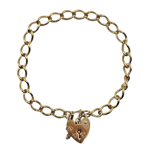 9ct Yellow Gold Charm Bracelet With Heart Padlock