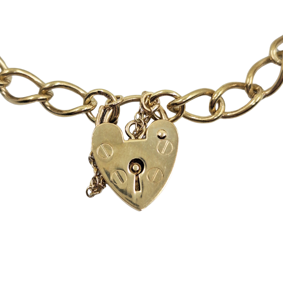 9ct Yellow Gold Charm Bracelet With Heart Padlock