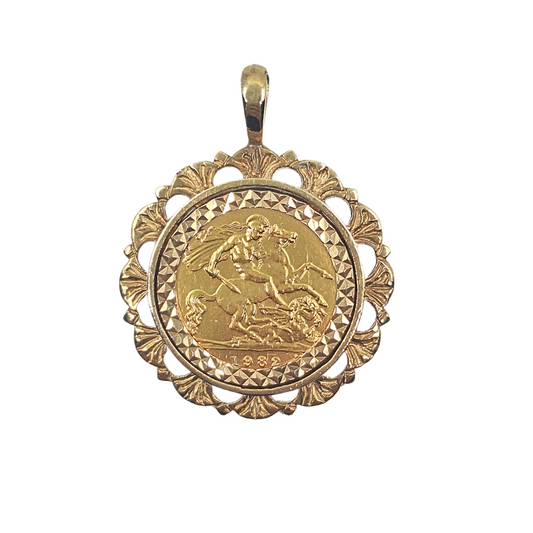 9ct Yellow Gold Half Sovereign Pendant 1982