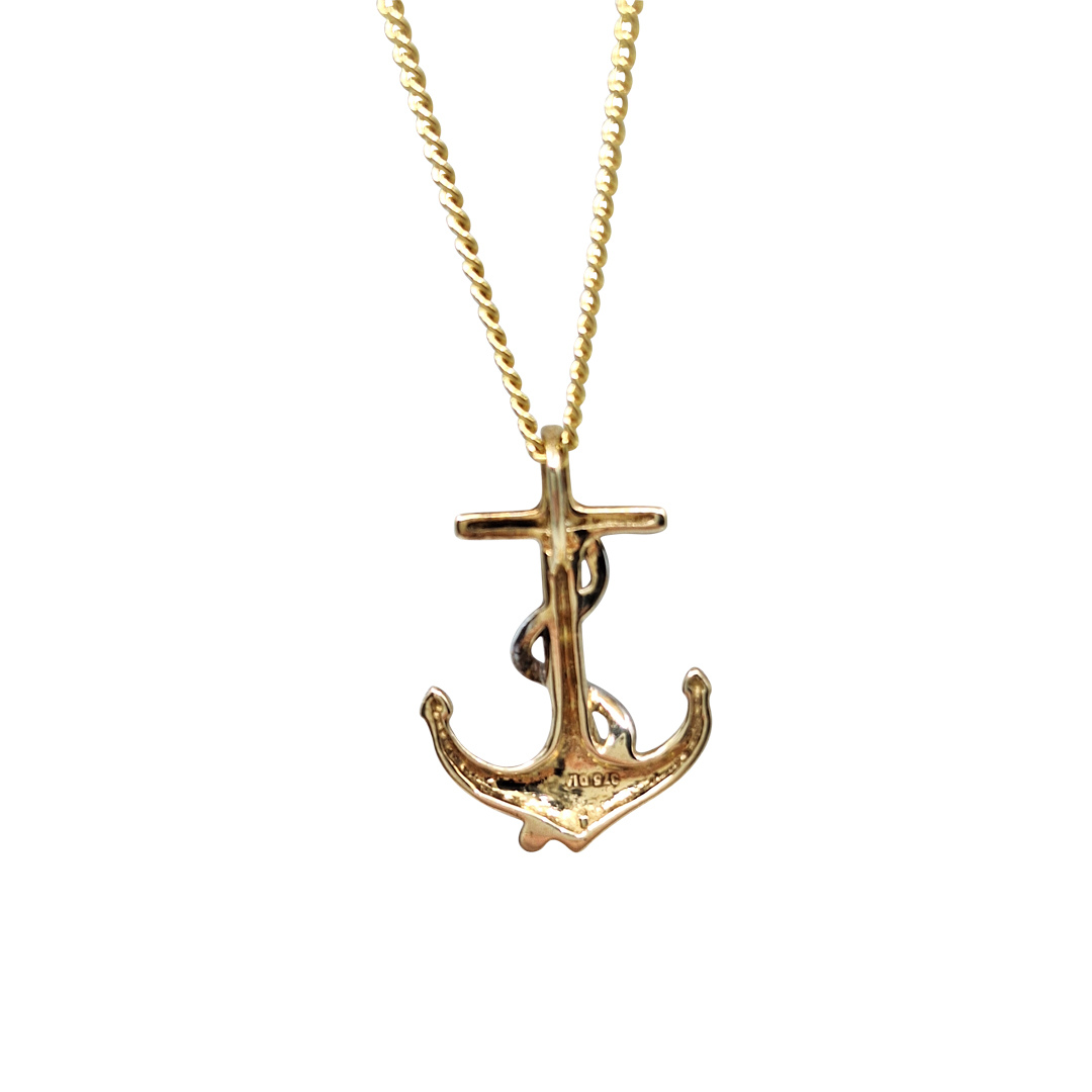 9ct Yellow Gold Diamond Set Anchor Pendant and Chain