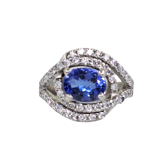 18ct White Gold Tanzanite & Diamond Cluster ring