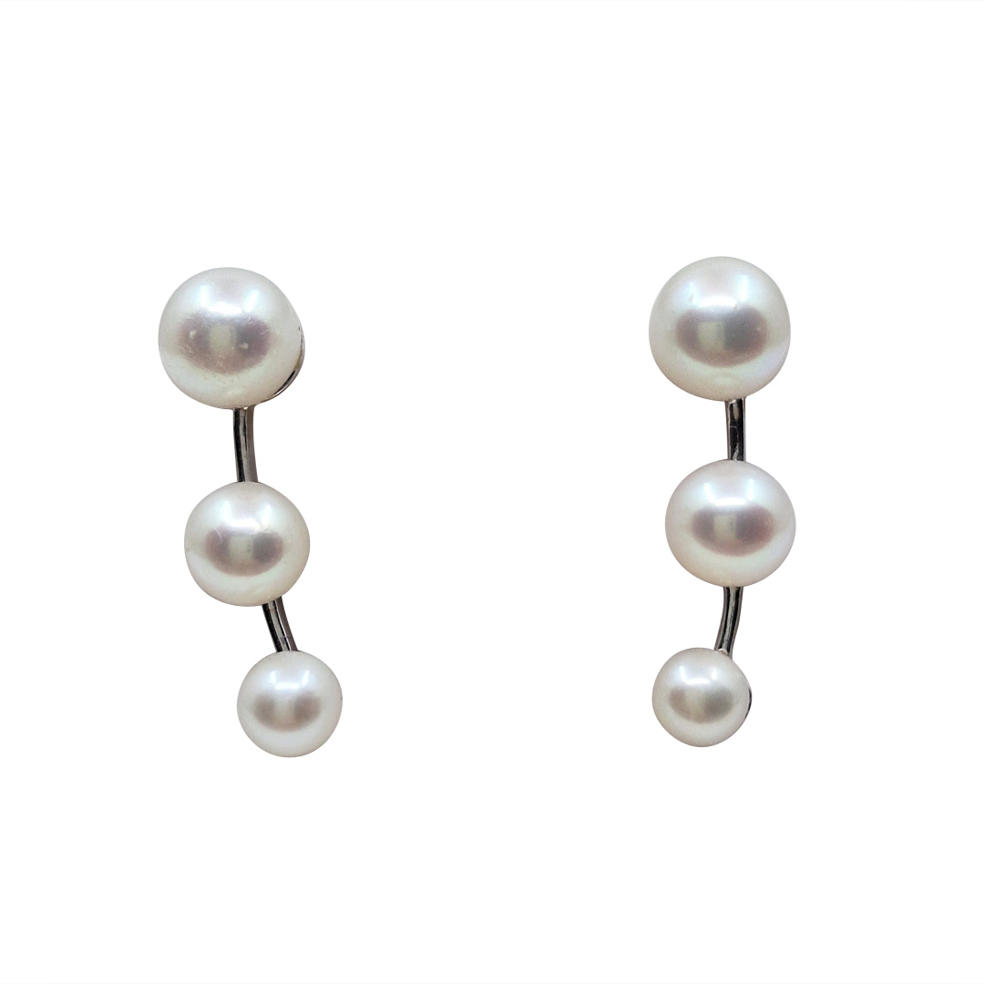 18ct White Gold Pearl Ear Climber Earrings