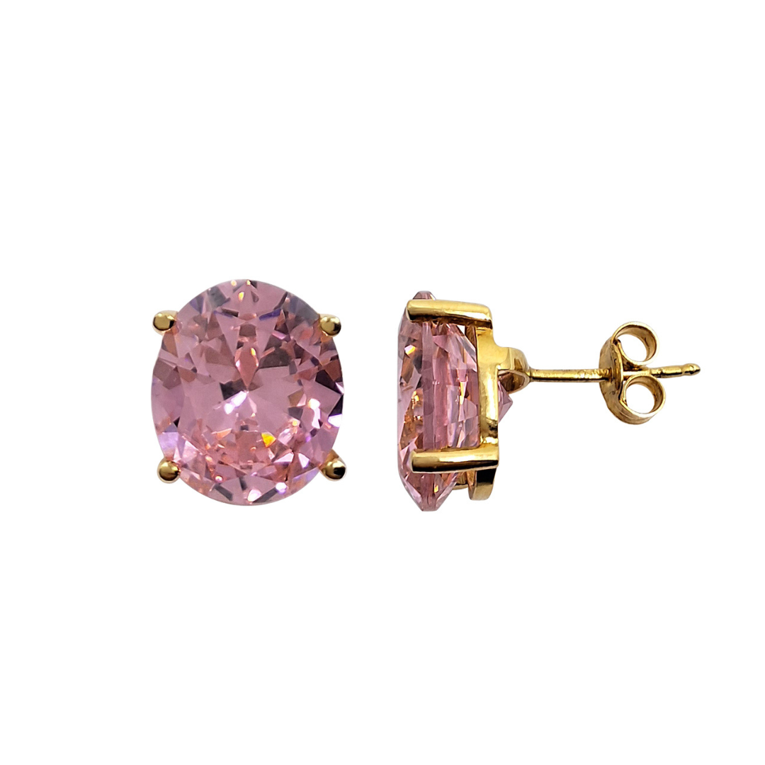 9ct Yellow Gold Pink Cubic Zirconia Stud Earrings