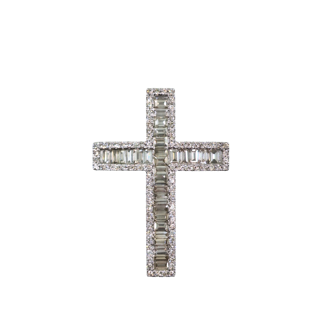 9ct White Gold Baguette Diamond Cross Pendant 3.87ct