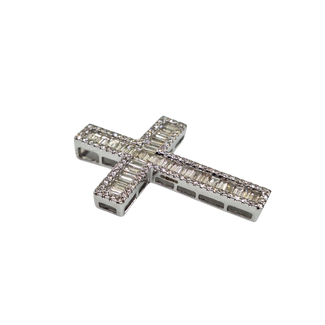 9ct White Gold Baguette Diamond Cross Pendant 3.87ct