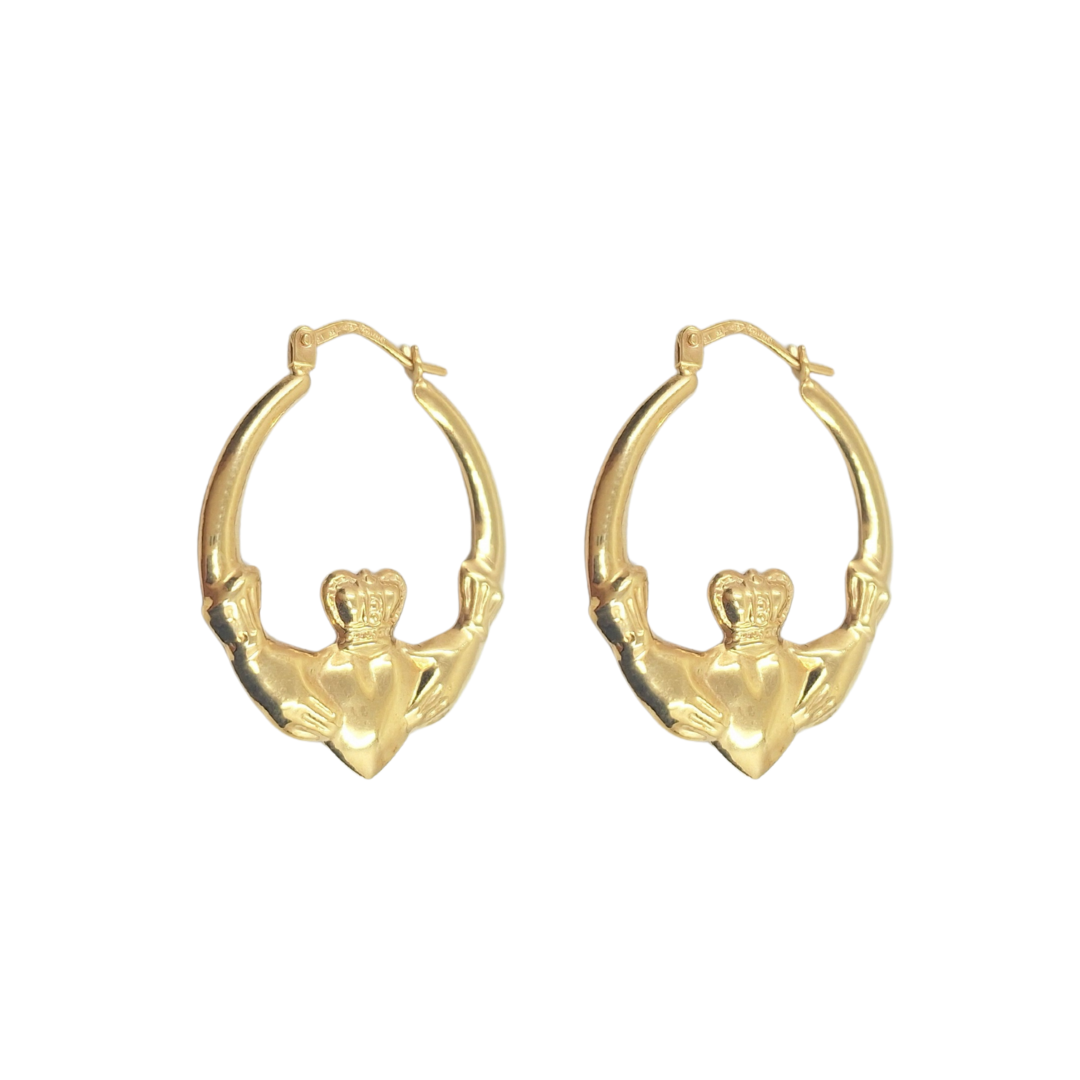 9ct Yellow Gold Claddagh Creole Earrings