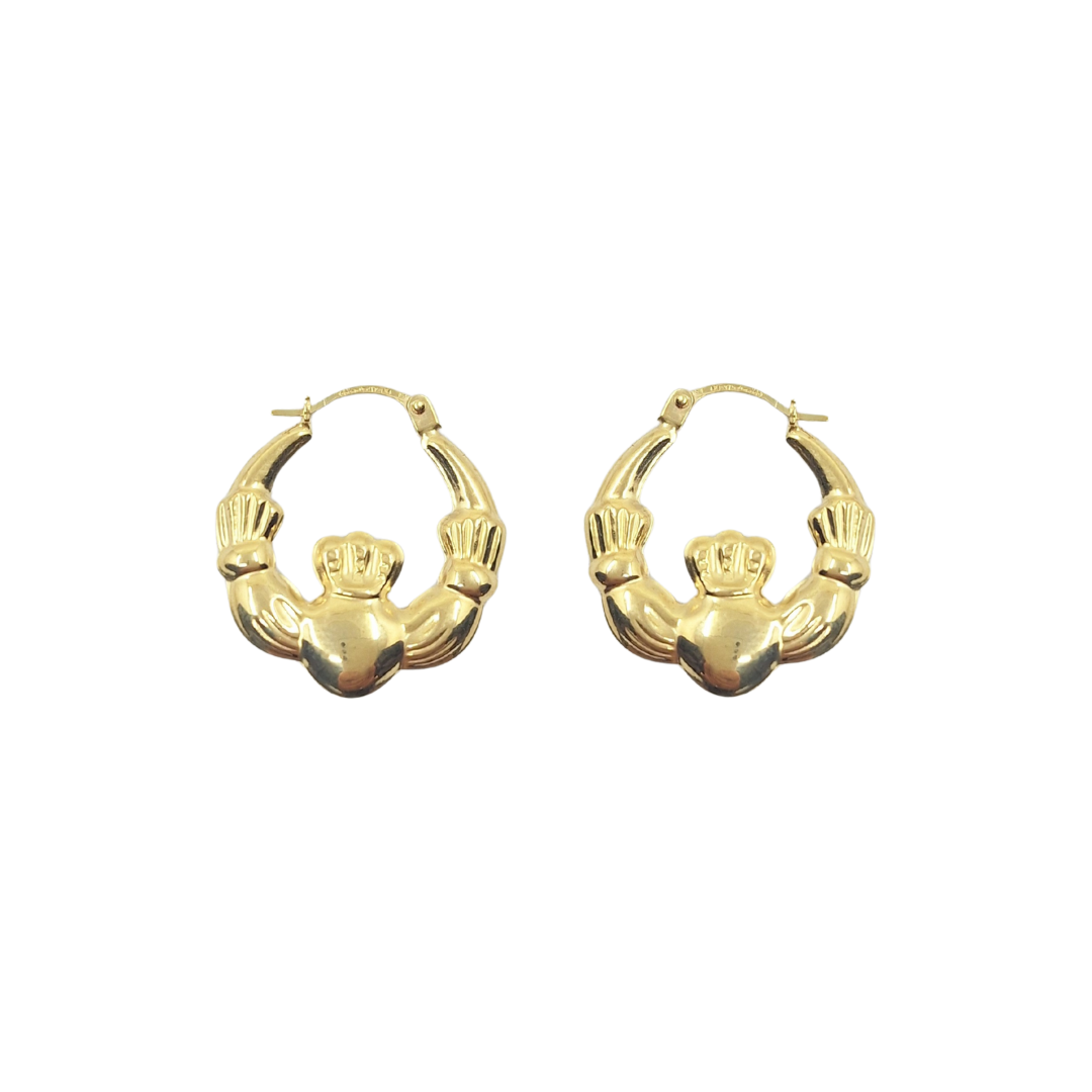 9ct Yellow Gold Claddagh Creole Earrings