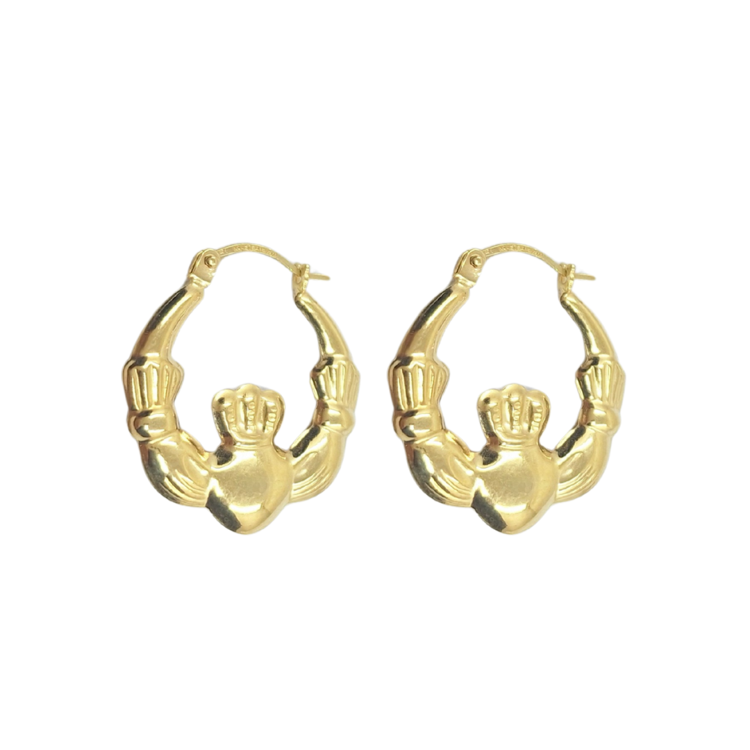 9ct Yellow Gold Claddagh Creole Earrings