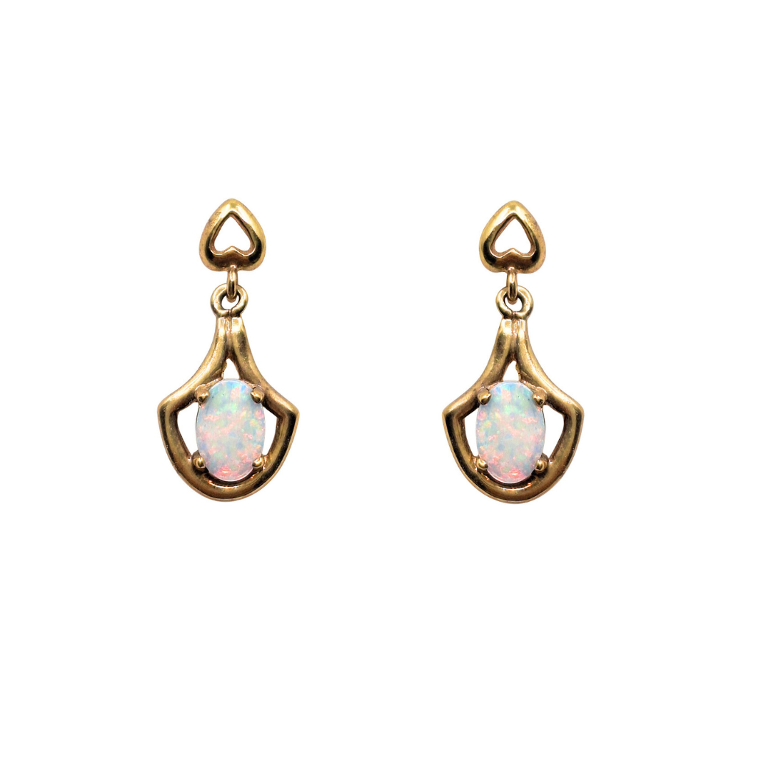 9ct Yellow Gold Opal Drop Earrings