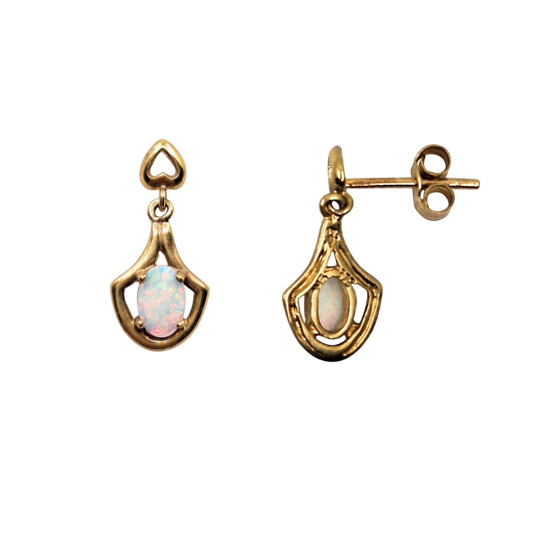 9ct Yellow Gold Opal Drop Earrings