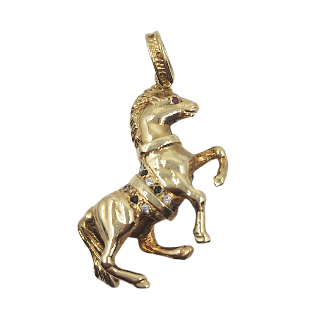 9ct Yellow Gold Cubic Zirconia Horse Pendant