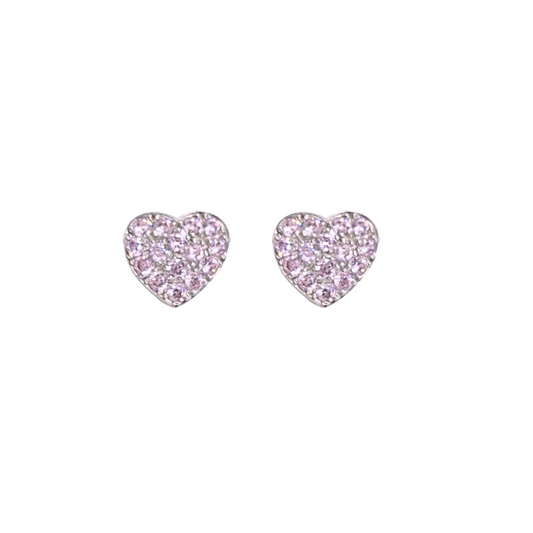 9ct Yellow Gold Pink Cubic Zirconia Heart Cluster Stud Earrings