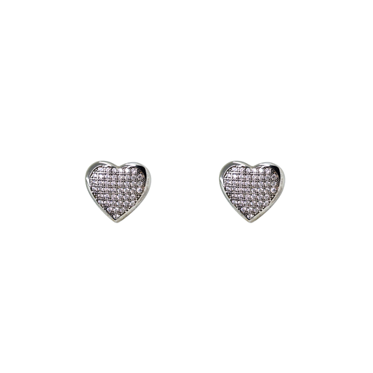 Silver Pave Cubic Zirconia Heart Stud Earrings