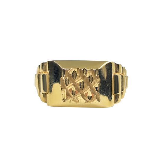 14ct Yellow Gold Patterned Signet Ring