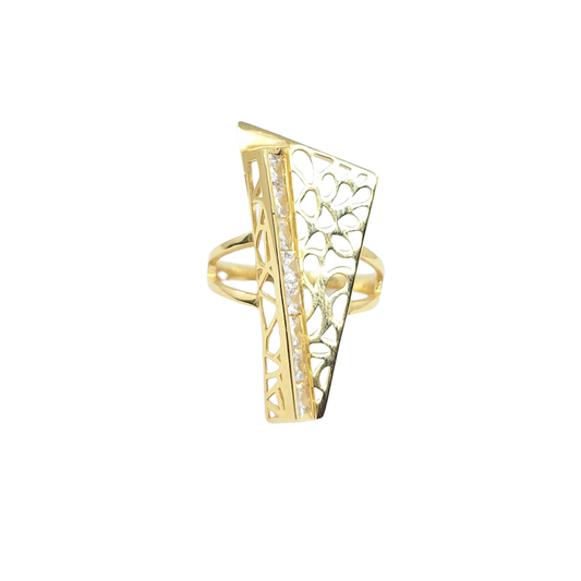 14ct Yellow Gold Cubic Zirconia Geometric Ring