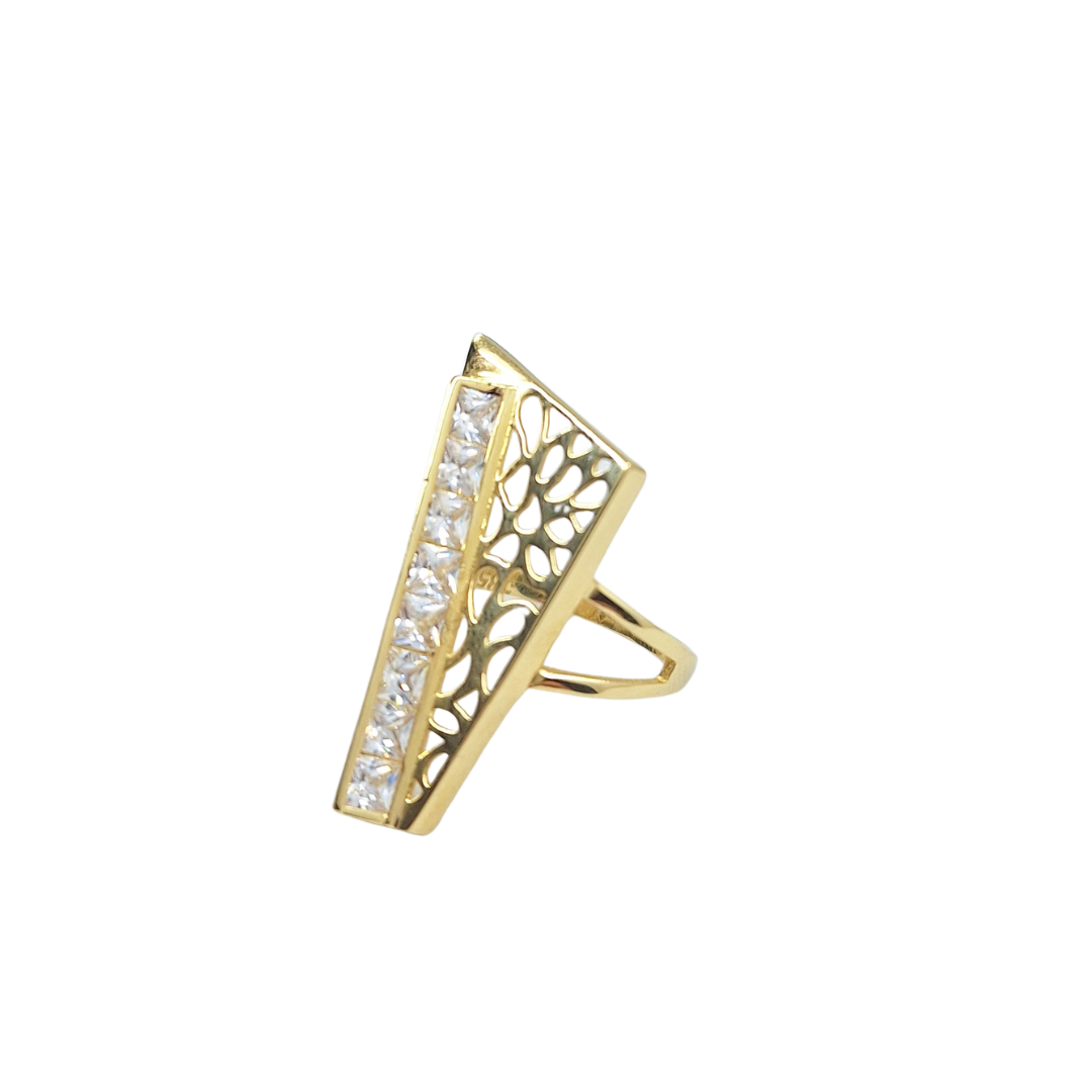 14ct Yellow Gold Cubic Zirconia Geometric Ring
